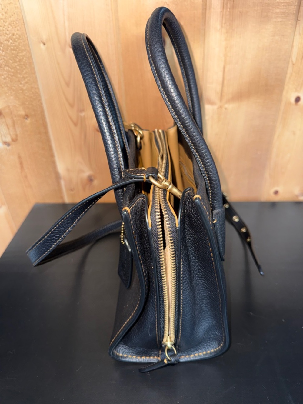 Coach Black Pebbled Leather Satchel with Gold Hardware - Picture 9 of 14